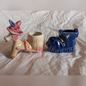 💥SALE💥Ceramic Donkey and Shoe Planter toothpicks Holders - Pink and Blue